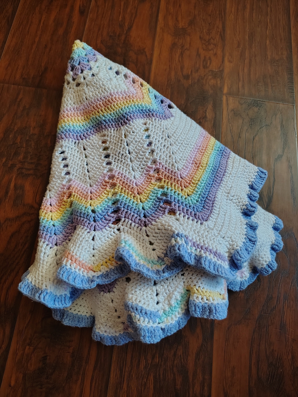 Vintage Handmade Crochet Baby Blanket Afghan Rainbow Pastel Baby Shower Gift